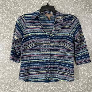 I.E. Relaxed Vintage Y2K Striped Button Up Shirt - Size Petite Medium PM - Crop